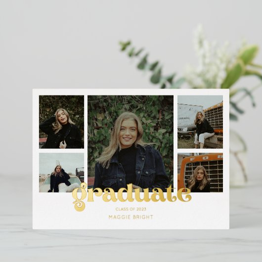 写真数々の2023年度卒業発表 箔招待状 (立ち正面)