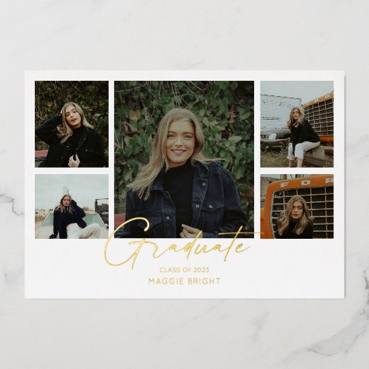 写真数々の2023年度卒業発表 箔招待状 (正面)