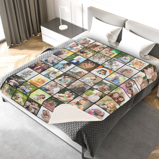 写真数々の48写真グリッドコラージブラック シェルパブランケット