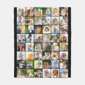 写真数々の48写真グリッドコラージブラック フリースブランケット (正面)