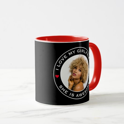 写真文字ハート大好きガールフレンド素晴らし マグカップ (正面右)