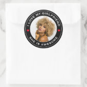 写真文字ハート大好きガールフレンド素晴らし ラウンドシール (バッグ)