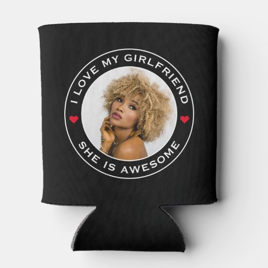 写真文字ハート大好きガールフレンド素晴らし 缶クーラー (裏面)