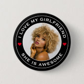 写真文字ハート大好きガールフレンド素晴らし 缶バッジ (正面)
