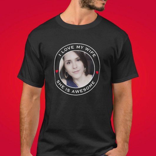 写真文字ハート私の妻を愛素晴らしする Tシャツ