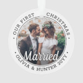写真新婚クリスマス1位結婚した白黒 オーナメント (裏面)