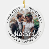 写真新婚クリスマス1位結婚した白黒 セラミックオーナメント (裏面)