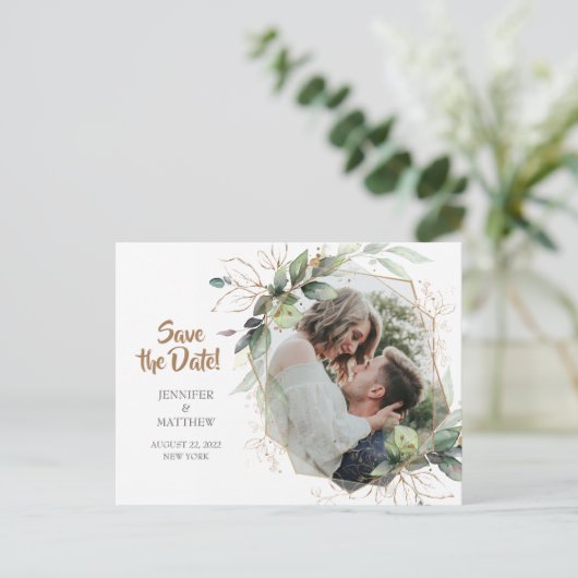 写真日付のはがき結婚を保存 案内ポストカード (スタンド正面)