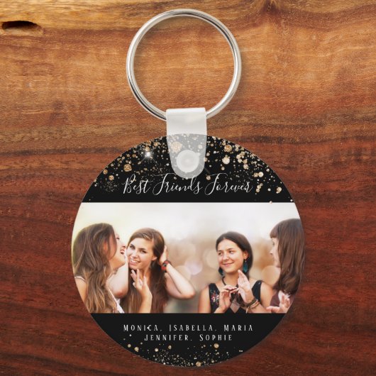 写真最高の友達forever黒金ゴールドグリッター名 キーホルダー (正面)