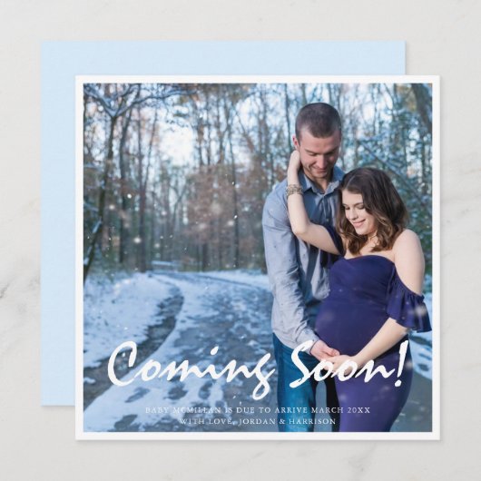 写真来妊娠の青ベビー発表 案内状 (正面/裏面)