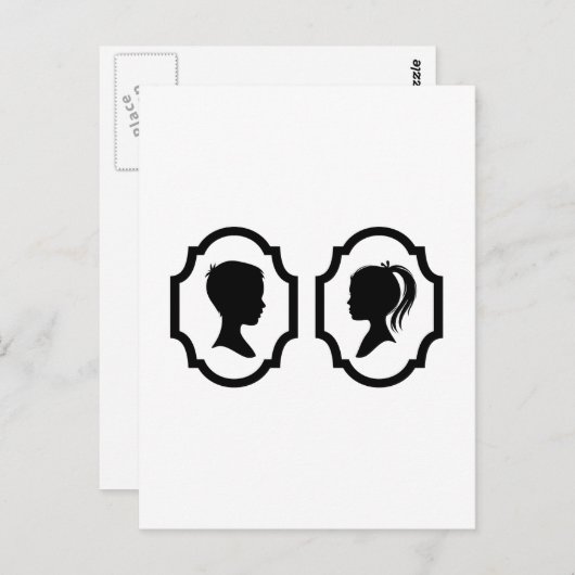 写真枠の男の子と女の子のシルエット ポストカード (正面/裏面)