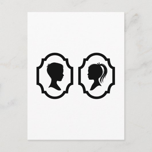 写真枠の男の子と女の子のシルエット ポストカード (正面)