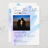 写真水の色モダン紫の青の日付を保存 招待状 (正面/裏面)