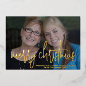 写真水平メリークリスマス – ネイビーブルー金ゴールド 箔シーズンカード (正面)