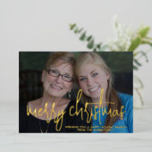 写真水平メリークリスマス – ネイビーブルー金ゴールド 箔シーズンカード (立ち正面)