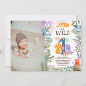 写真水彩恐竜の緑のワイルドワン1st 招待状 (正面)