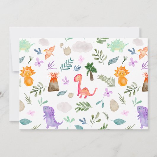 写真水彩恐竜の緑のワイルドワン1st 招待状 (裏面)