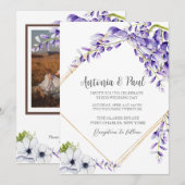 写真水彩藤開花QRコード結婚ズ 招待状 (正面/裏面)