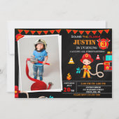 写真消防士の誕生日の招待ファイアートラック 招待状 (正面)