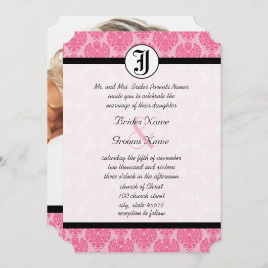 写真淡い色のの結婚式の招待状を持つピンクのシャンデリア 招待状 (正面/裏面)