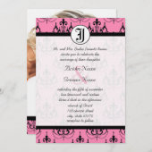 写真淡い色のの結婚式の招待状を持つピンクのシャンデリア 招待状 (正面/裏面)