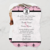 写真淡い色のの結婚式の招待状を持つピンクのシャンデリア 招待状 (正面/裏面)