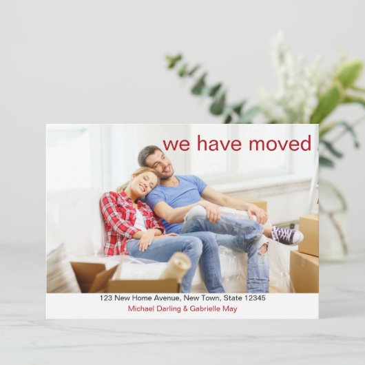 写真深い赤カスタムの新しいアドレスを移動 案内状 (スタンド正面)