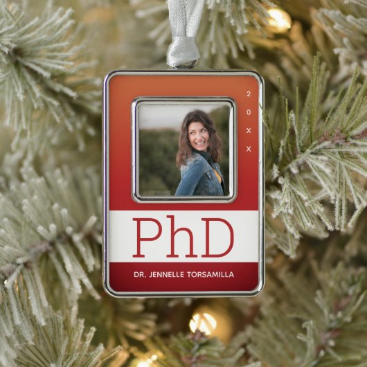 写真焦げオレンジ学名PhD卒業 シルバープレートフレームオーナメント (ツリー)