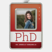 写真焦げオレンジ学名PhD卒業 シルバープレートフレームオーナメント (正面)
