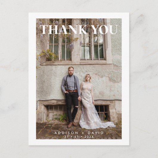 写真独身のの白結婚感謝はがき ポストカード (正面)