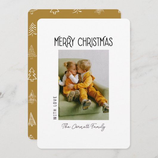 写真独身のホワイトミニマリストのクリスマスカード 招待状 (正面/裏面)