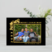 写真独身のメリークリスマス金ゴールド 箔シーズンカード (立ち正面)