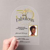写真独身の50と素晴らしい誕生日ブラック金ゴールド アクリル招待状 (インサイチュ (ポータブル))
