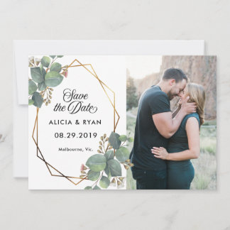 写真独身のeucalyptus geo frame save date セーブザデート