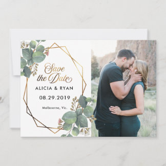 写真独身のeucalyptus geo frame save date セーブザデート