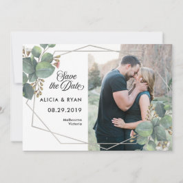 写真独身のeucalyptus geo frame save date セーブザデート