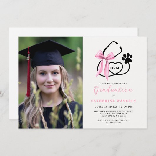 写真獣医学校卒業記念パーティー 招待状 (正面/裏面)