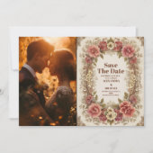 写真王室のビクトリアンフローラ結婚オーナメント セーブザデート (正面)