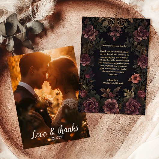 写真王室のビクトリアンフローラ結婚ゴシック サンキューカード