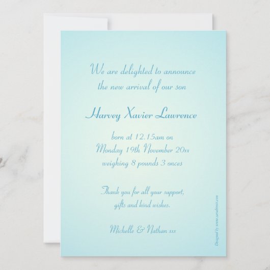 写真生まれたばかりのアナウンスカード – blue check 案内状 (裏面)