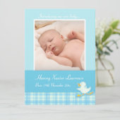 写真生まれたばかりのアナウンスカード – blue check 案内状 (スタンド正面)