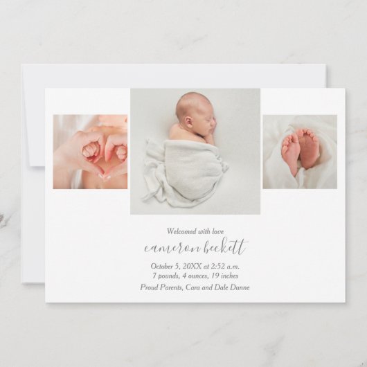 写真生まれたばかりのコラージュの誕生のお知らせ 案内状 (裏面)
