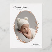 写真生まれたばかりのスクリプト楕円フォイル誕生のお知らせ 箔招待状 (正面)