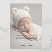 写真生まれたばかりのスクリプト楕円フォイル誕生のお知らせ 箔招待状 (裏面)