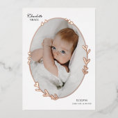 写真生まれたばかりのスクリプト楕円フォイル誕生のお知らせ 箔招待状 (正面)