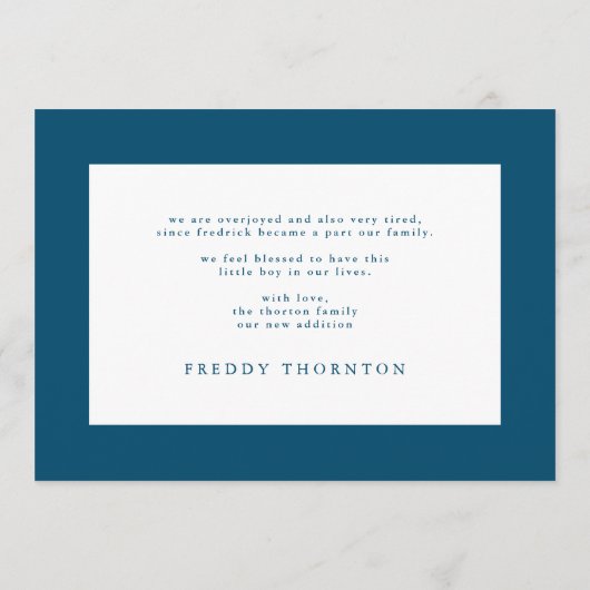 写真生まれたばかりのブルーコラージュベビー誕生 案内状 (裏面)