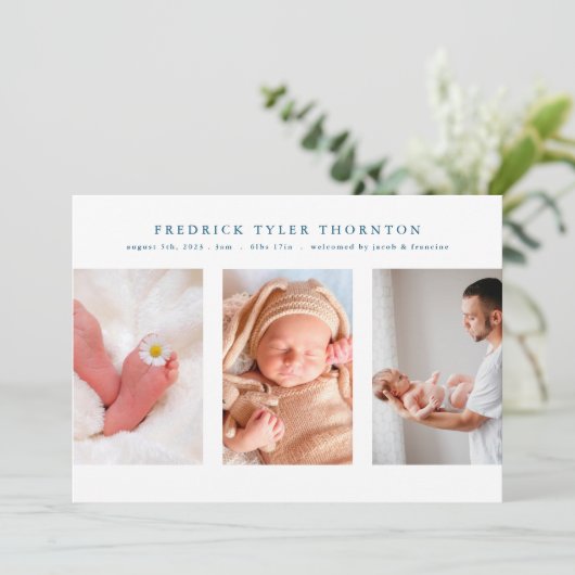 写真生まれたばかりのブルーコラージュベビー誕生 案内状 (スタンド正面)