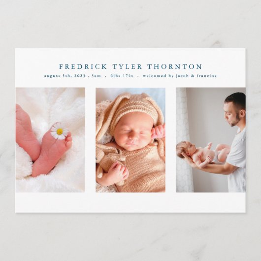 写真生まれたばかりのブルーコラージュベビー誕生 案内状 (正面)