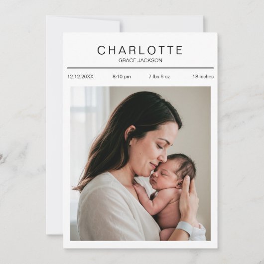 写真生まれたばかりのベビー統計Birth Announcement Card 案内状 (正面)