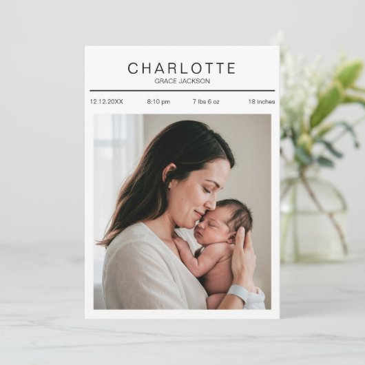 写真生まれたばかりのベビー統計Birth Announcement Card 案内状 (スタンド正面)